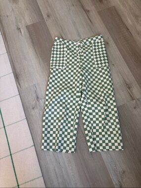 Green and White Checkerboard Wide Leg Pants